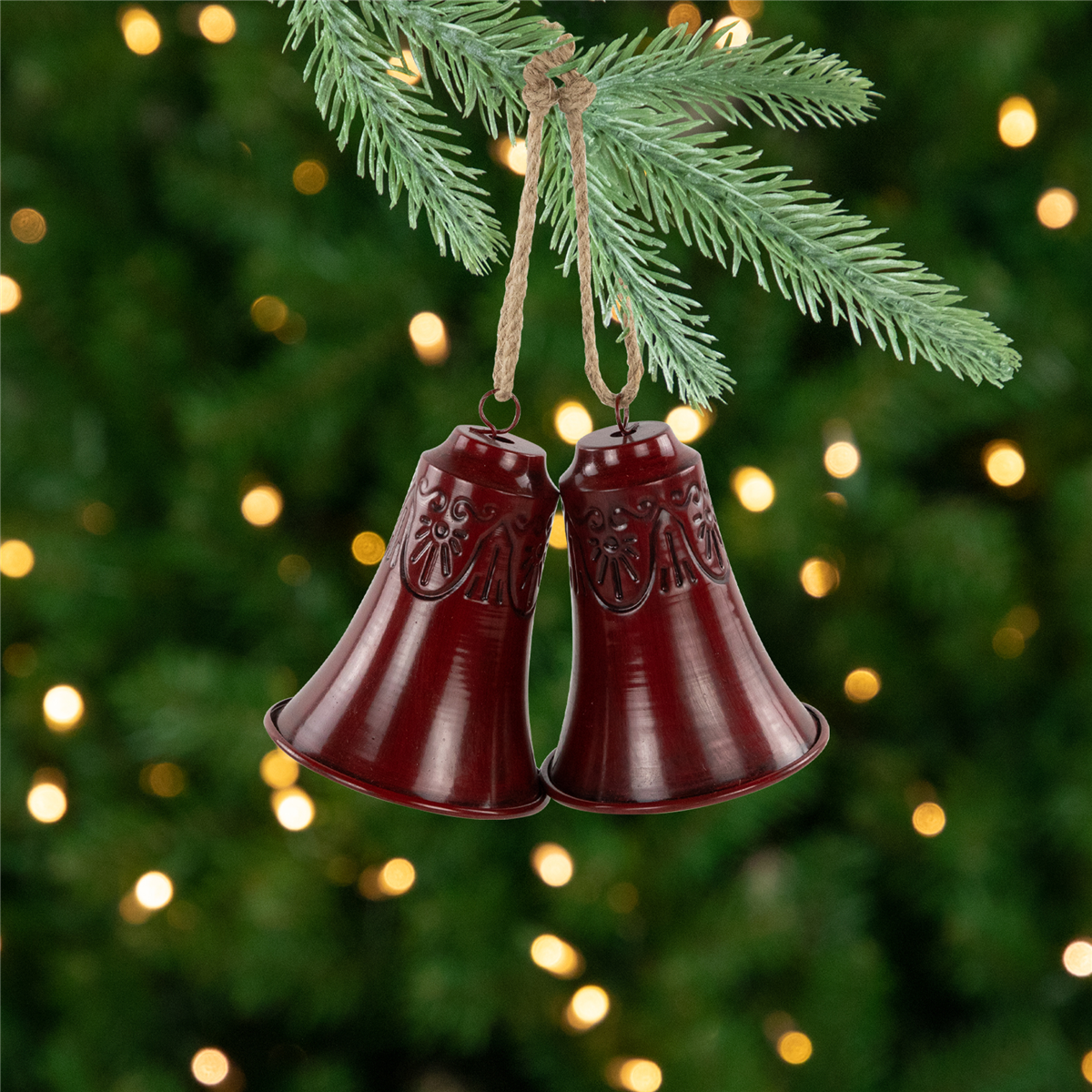 Northlight 2pc. Embossed Burgundy Christmas Bell Ornaments