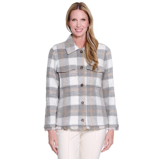 Womens Multiples Button Front Plaid Boucle Jacket