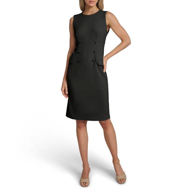 Womens Calvin Klein Sleeveless Crepe Button Trim Sheath Dress