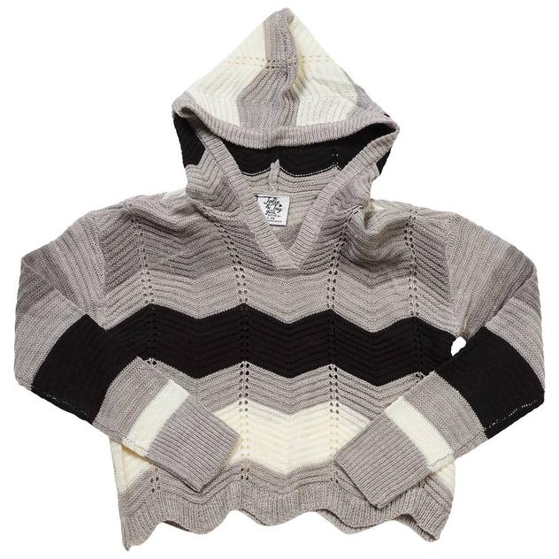 Girls (7-16) Jolie & Joy Hooded Chevron Stripe Open Knit Sweater