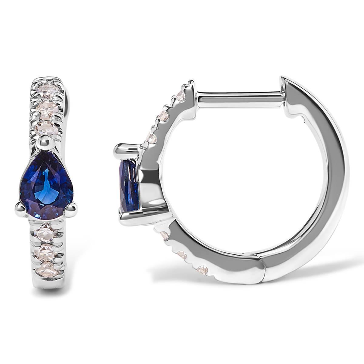 Haus of Brilliance 10kt. White Gold Blue Sapphire Hoop Earrings