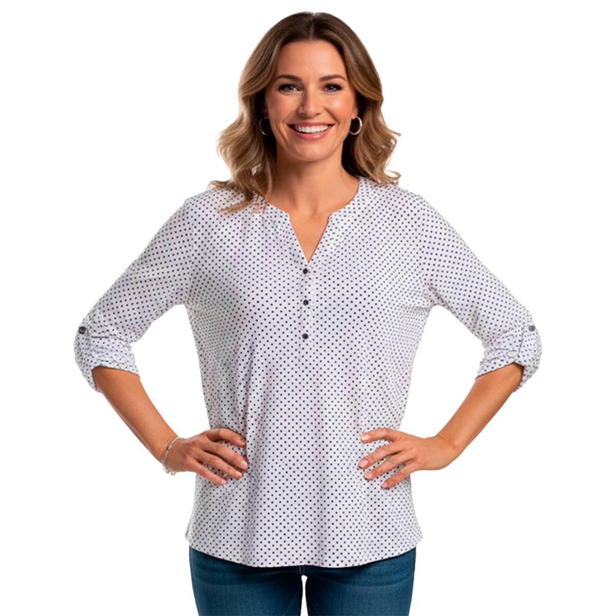 Womens Emily Daniels 3/4 Sleeve Dot Button Front Blouse