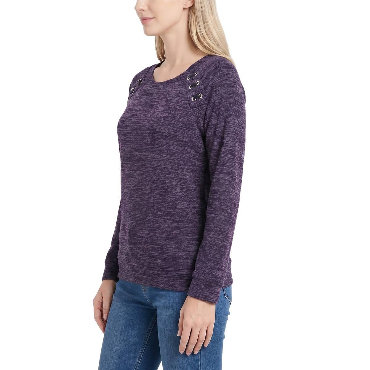 Petite NY Collection Long Raglan Sleeve Space Dye Hacci Top