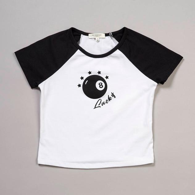 Girls (7-16) No Comment Lucky 8 Ball Short Sleeve Raglan Tee