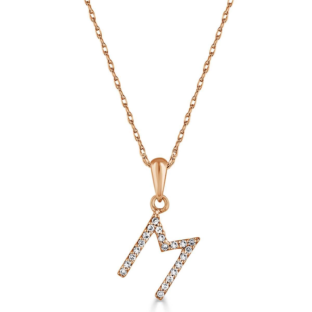 Diamond Classics(tm) 14kt. Rose Gold Initial M Letter Necklace