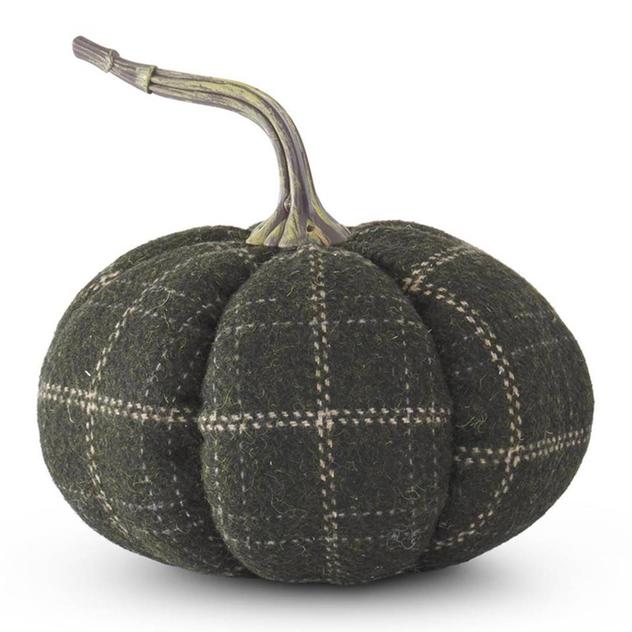 K&K Interiors 6.25in. Green Plaid Pumpkin