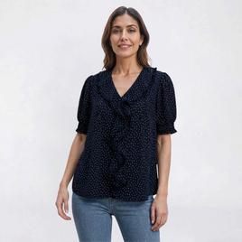 Womens Adrianna Papell Cascade Ruffle Mini Shuffle Dot Blouse