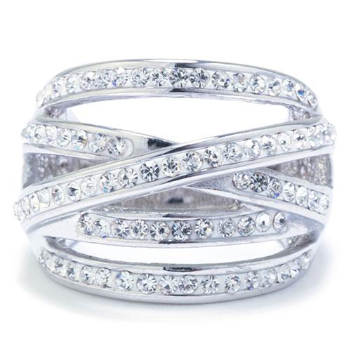 Fine Silver Plated Clear Crystal Pave Spiral Ring