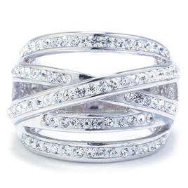 Fine Silver Plated Clear Crystal Pave Spiral Ring