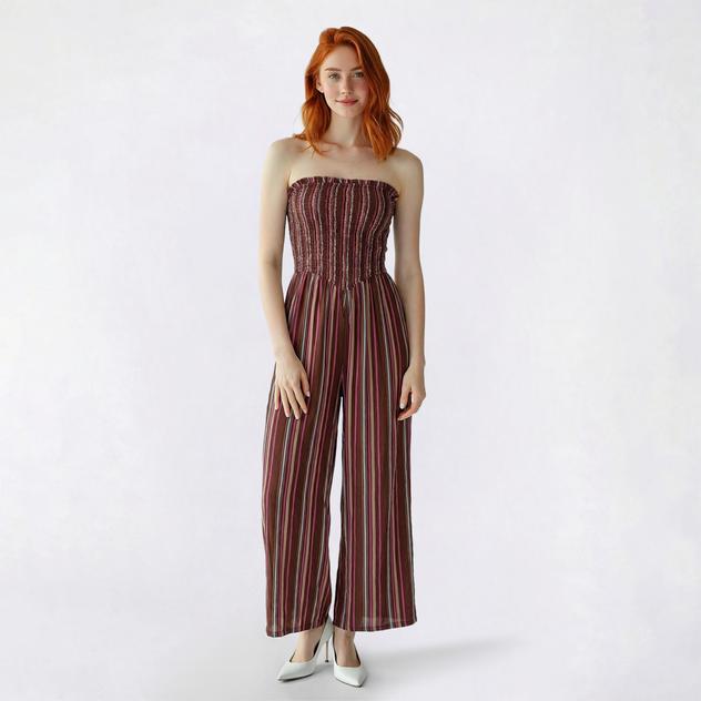 Juniors No Comment Smock Tube V Waist Gauze Jumpsuit