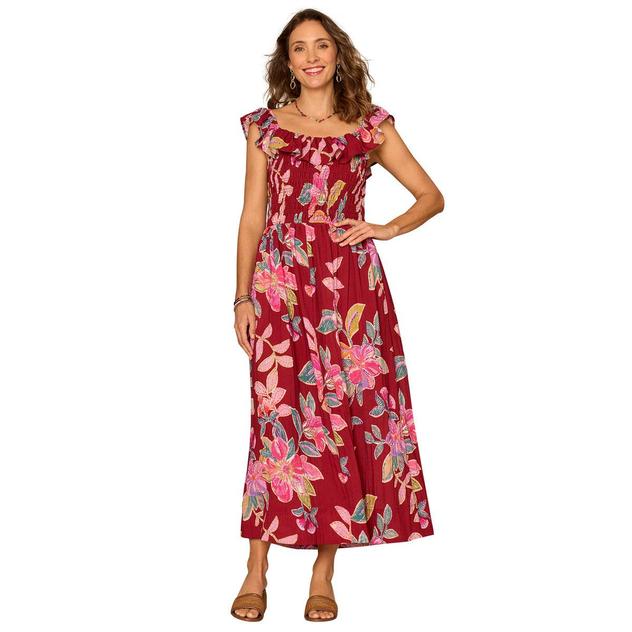 Womens Democracy Ruffle Neck Floral Woven Midi Dress