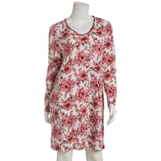 Womens René Rofé® Long Sleeve Floral V-Neck Nightshirt