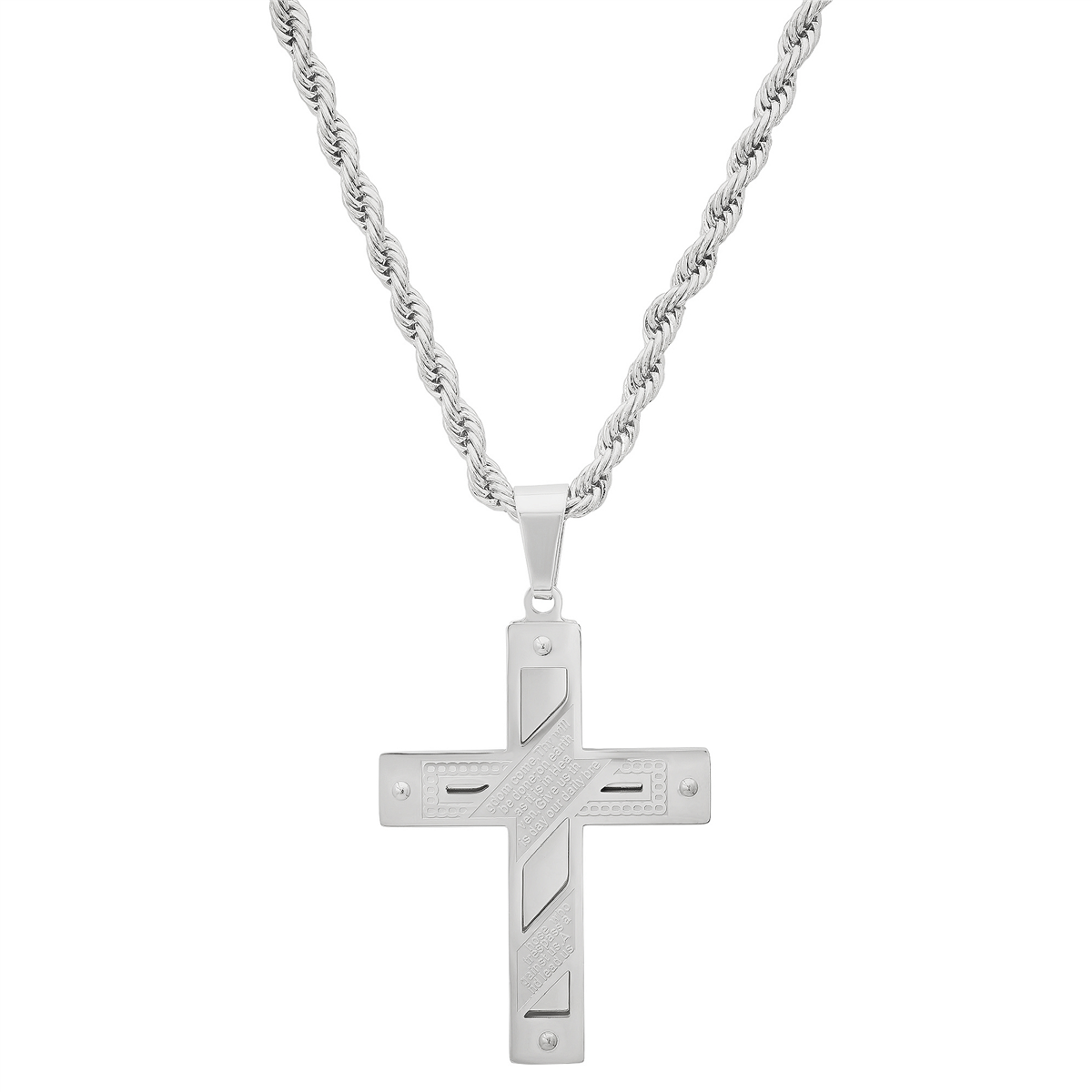 Mens Iron Saints Stainless Steel Polished Cross Pendant Necklace