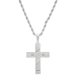 Mens Iron Saints Stainless Steel Polished Cross Pendant Necklace