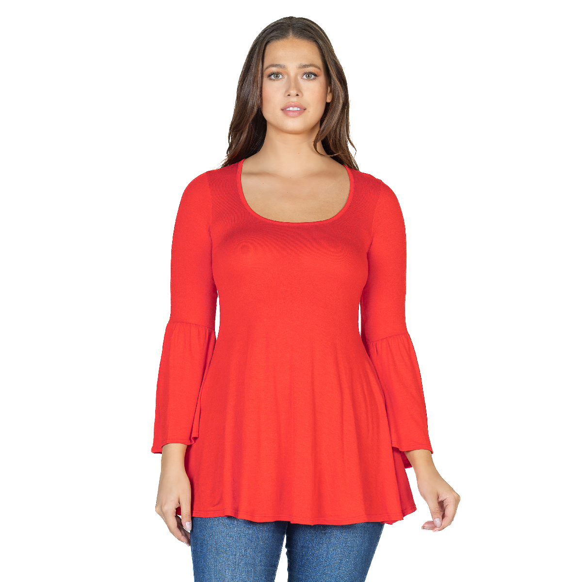 Womens 24/7 Comfort Apparel Long Bell Sleeve Flared Tunic Top
