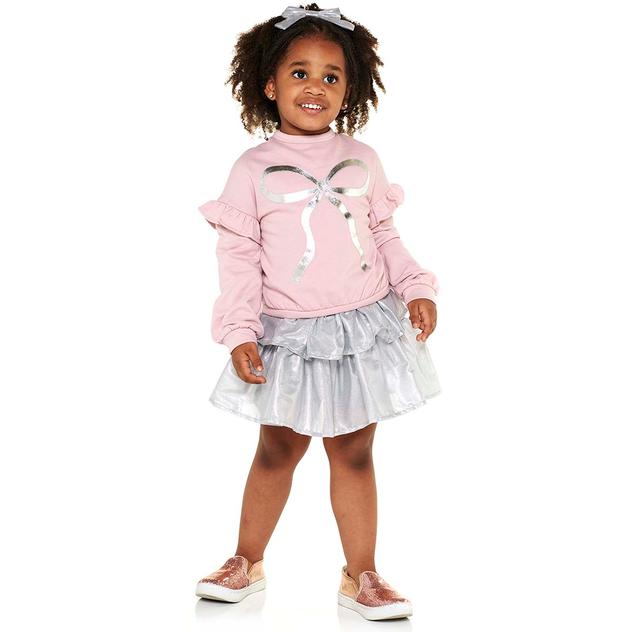 Toddler Girl Little Lass® Ruffle Bow Top & Metallic Skort Set