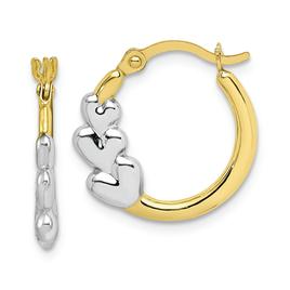 Gold Classics(tm) 10kt. &amp;. Rhodium &amp; Hearts Hollow Hoop Earrings