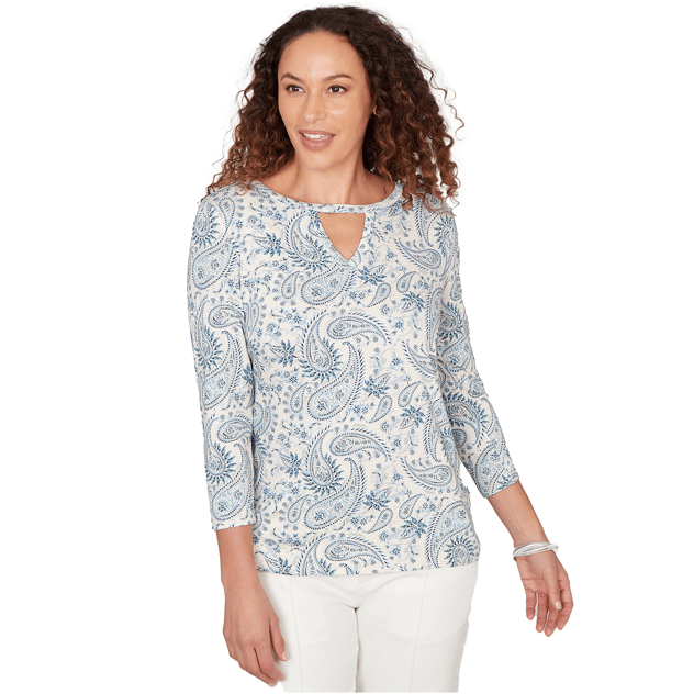 Womens Emaline Key Items 3/4 Sleeve Keyhole Neck Paisley Blouse