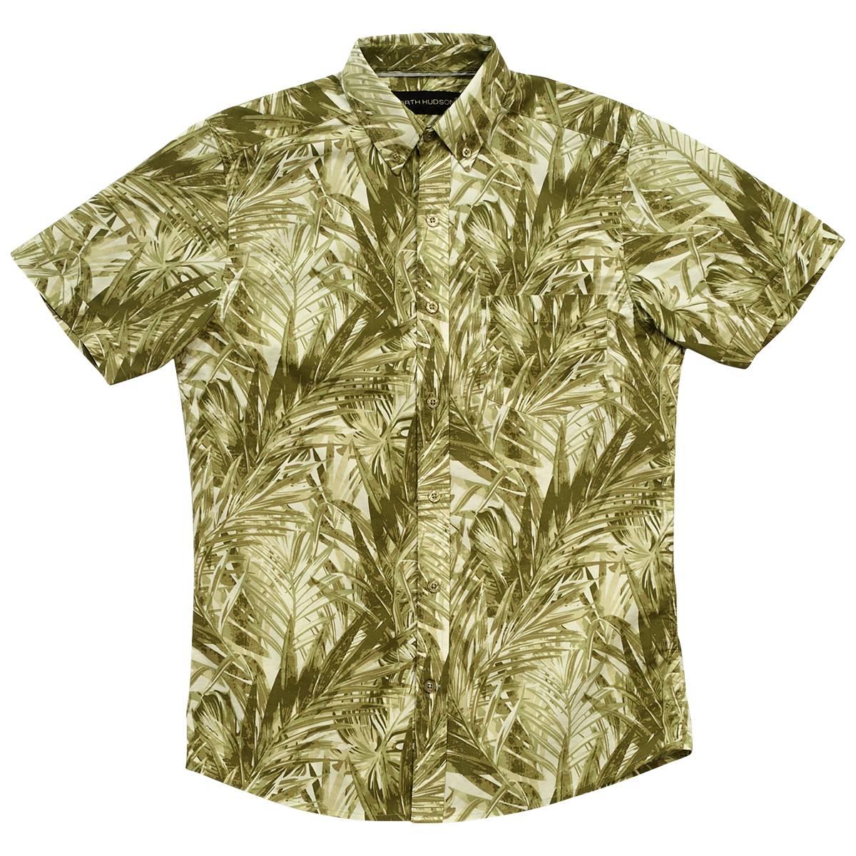 Mens North Hudson Print Tuckless Button Down Shirt - Moss