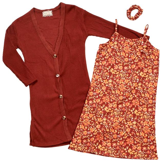 Girls (7-16) BTween® Floral Dress w/ Rib Duster Cardigan