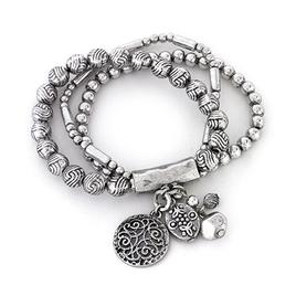 Ruby Rd. 3-Row Silver Ox Beaded Charm Stretch Bracelet