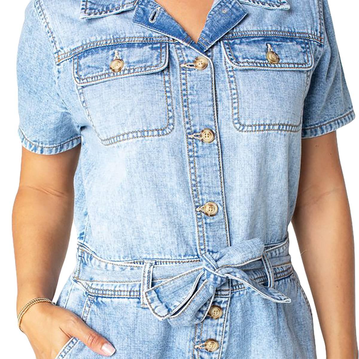 Juniors Celebrity Pink Self Tie Denim Romper