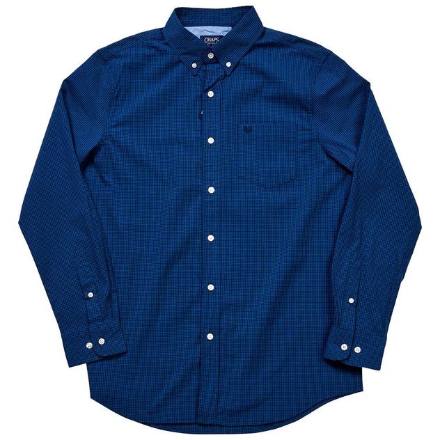 Mens Chaps Long Sleeve Gingham Button Down Shirt - True Blue