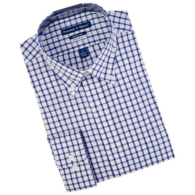 Mens Preswick & Moore® Comfort Stretch Dress Shirt - Windowpane