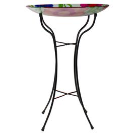 Northlight Seasonal 18in. Summer Flowers Painted Glass Bird Bath
