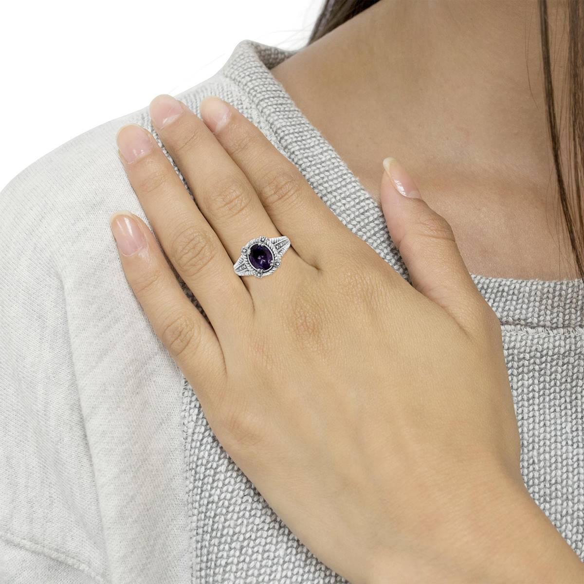 Haus of Brilliance Sterling Silver Amethyst and Diamond Ring
