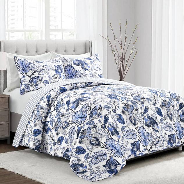 Cynthia Jacobean Cotton Reversible 3pc. Quilt Set
