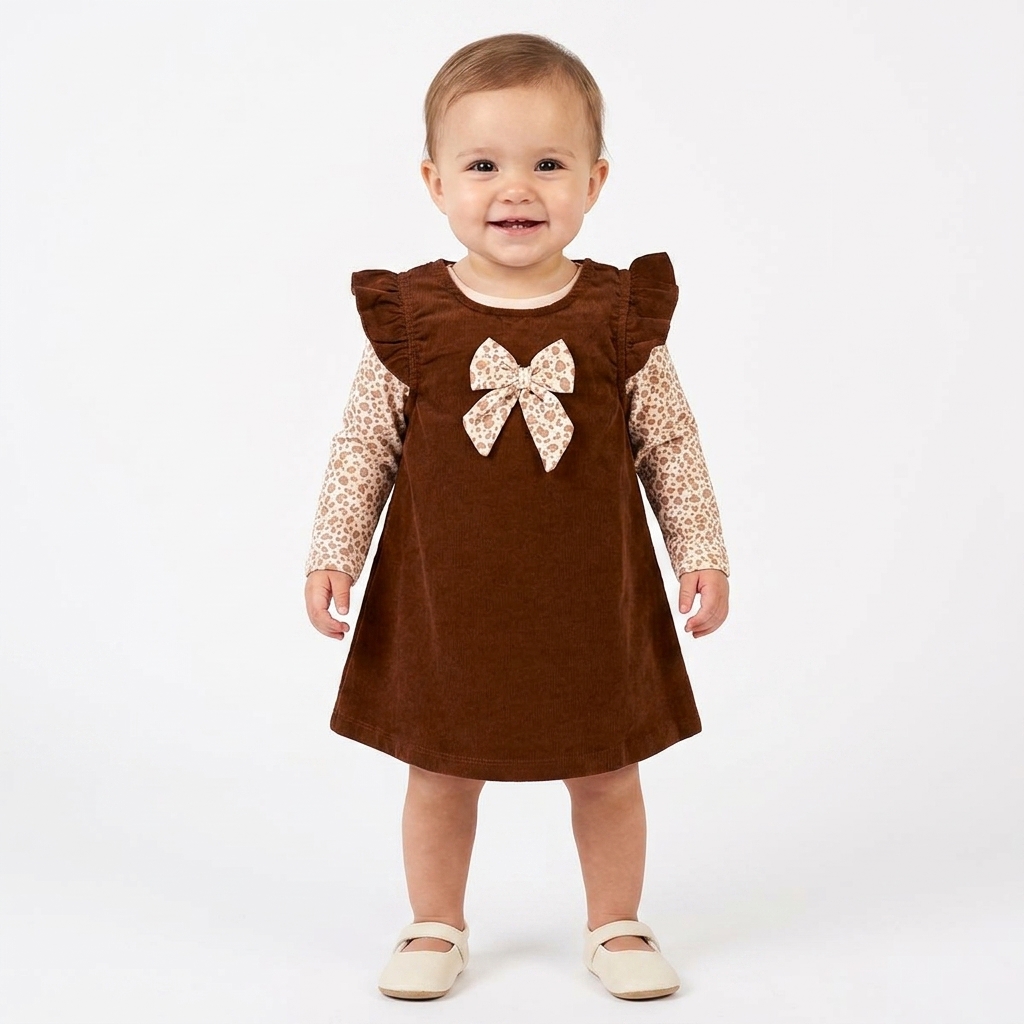 Baby Girl (12-18M) Rene Rofe(R) Bow & Leopard Corduroy Jumper Dress