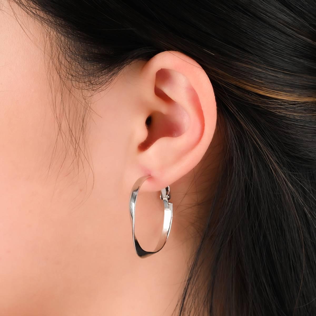 Forever New Sterling Silver Twisted Ribbon Hoop Earrings