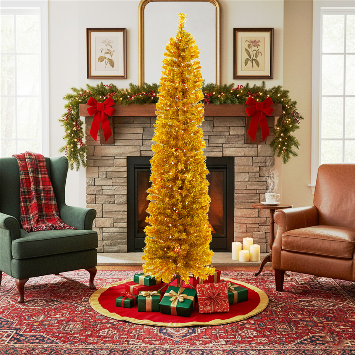 Northlight 6ft. Pre-Lit Pencil Tinsel Artificial Christmas Tree
