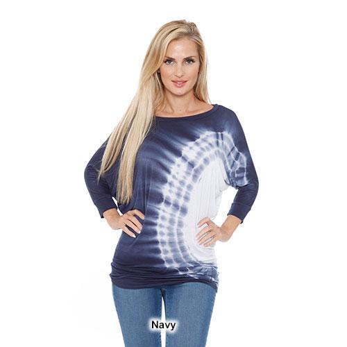 Womens White Mark Banded Dolman Side Tie Dye Top