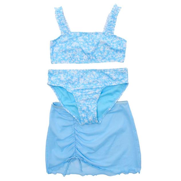 Girls (7-16) Breaking Waves Floral Bikini w/ Skirt Swim Set