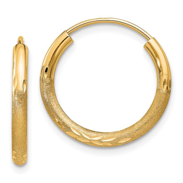 Gold Classics™ 18mm. 14kt. Satin Diamond Cut Hoop Earrings