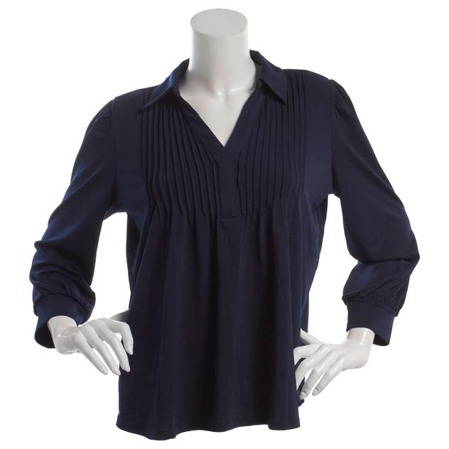 Womens Adrianna Papell 3/4 Sleeve Spread Collar Pintuck Blouse