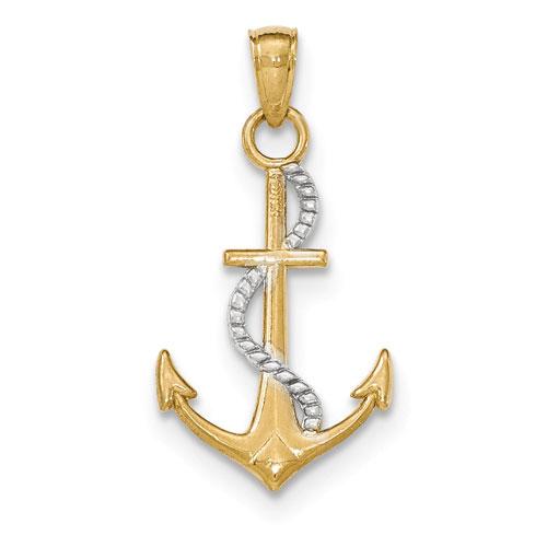 Unisex Gold Classics(tm) 14kt. Two-Tone Rope & Anchor Pendant