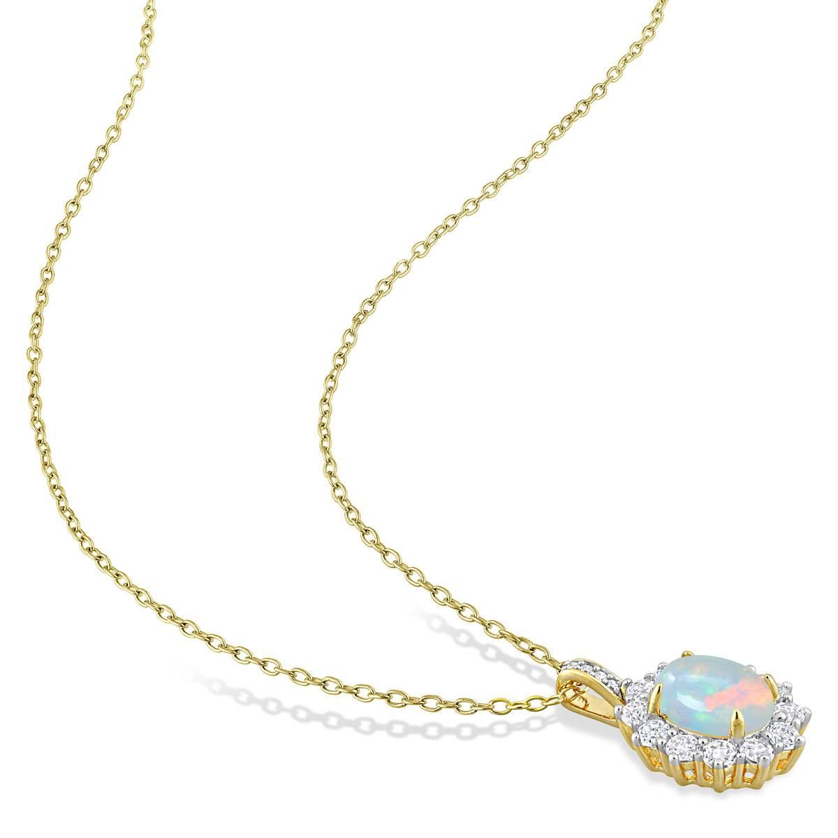 Sophia B Yellow Gold Plated Ethiopian Opal & White Topaz Pendant