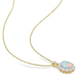 Sophia B Yellow Gold Plated Ethiopian Opal & White Topaz Pendant