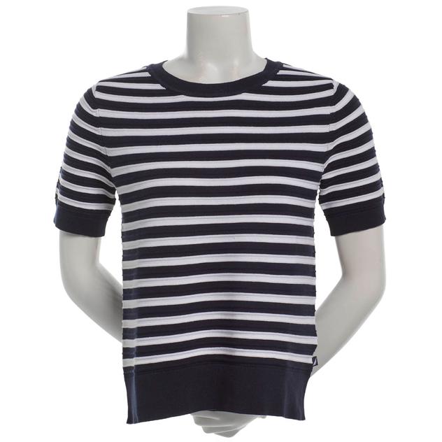 Womens Nautica Short Sleeve Horizonal Rib Tipped Sweater