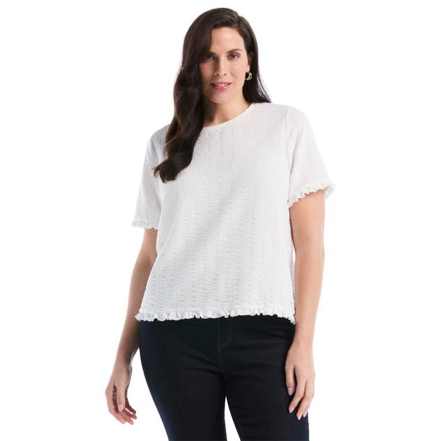 Plus Size Rafaella® Short Sleeve Puckered Ruffle Detail Blouse