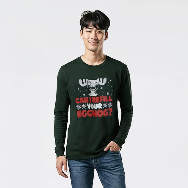 Young Mens Refill Your Egg Nog Long Sleeve Graphic Tee