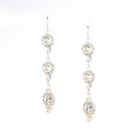 Rosa Rhinestones Pearl Trio Drop Earrings