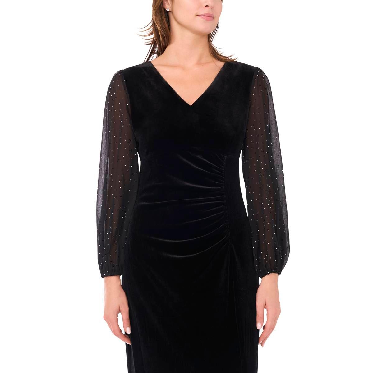 Womens MSK Long Sleeve Velvet Surplice Side Slit Maxi Dress