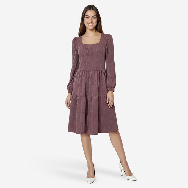 Womens Lexington Ave Square Neck Tier Ribbed Fit & Flare Dress