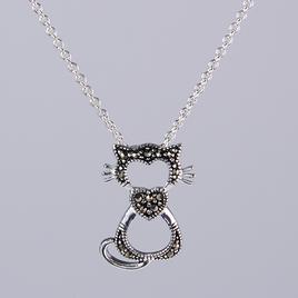 Marsala Fine Silver Plated Cat Pendant Necklace