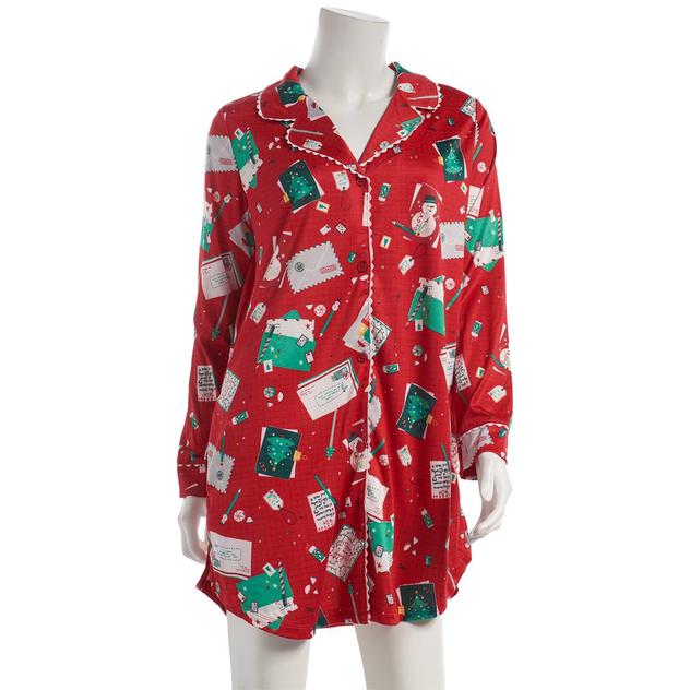 Womens Jaclyn Notched Collar Christmas Cards Nightshirt