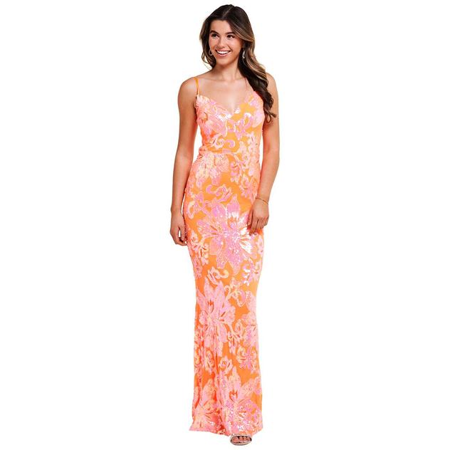 Juniors Crystal Doll Floral Sequin Mesh Sheath Dress